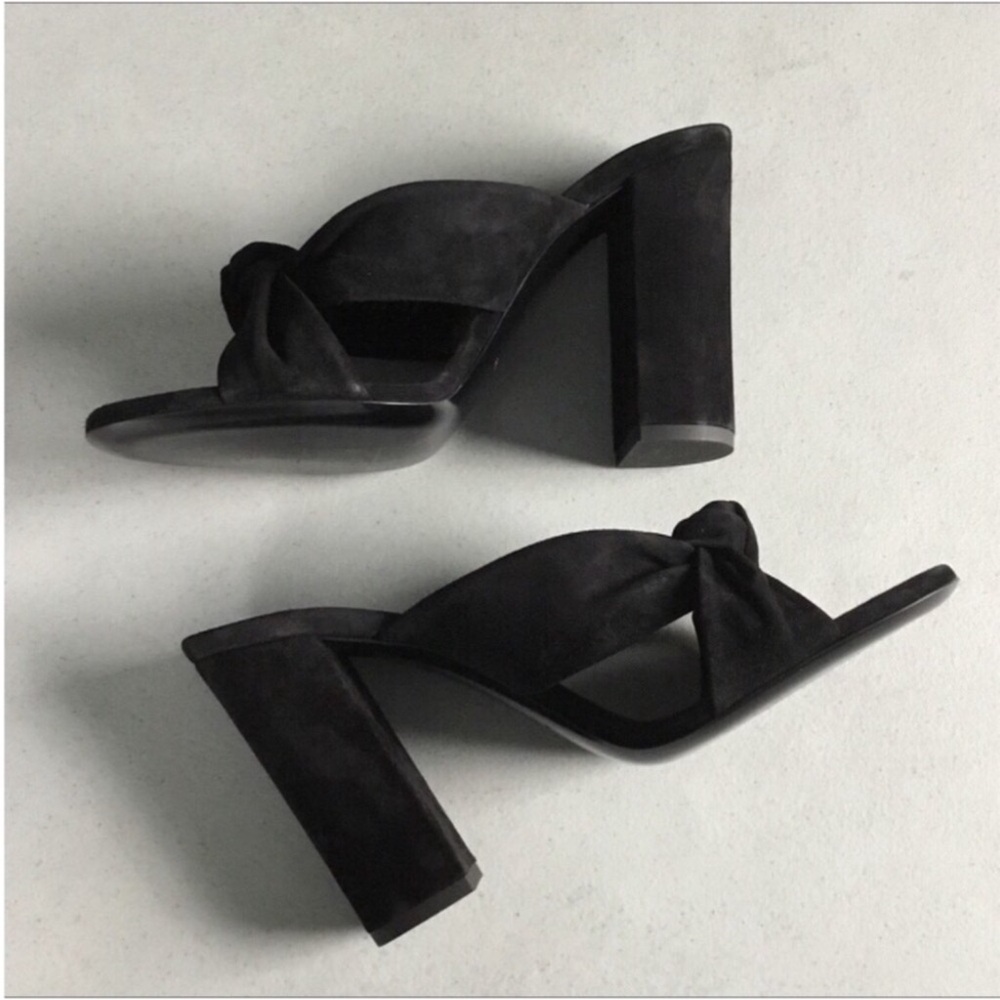 SAINT LAURENT AUTHENTIC LÓBULO 100 mm SUEDE MULE SANDALS NERO EURO SIZE 38.5B - Picture 7 of 16